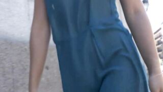 Beauty in sheer dress on public disgrace
