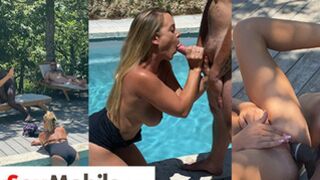 Megane Lopez & Angel Emily poolside group sex