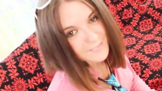 Naughty teen in glasses wants her Spanish beaver pummeled