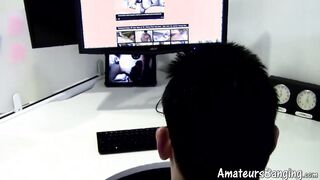 Handsome amateur jerking off his fat cock in kinky solo