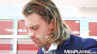 Blond hunk Johan Kane destroys the anus of bottom Logan Moore