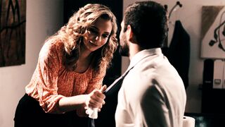 Buxom petite blonde MILF avoids getting fired by fucking her boss