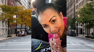 Public P-O-V blowjob in a car by horny & titty Asian MILF hoe