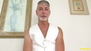 ManPuppy: DILF Richard Lennox grabs big cock to wank in his apartment after club