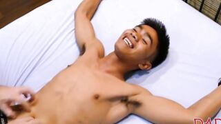 Cute twink Robin gets his fuck holes plugged with Daddys meat