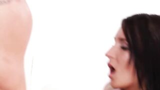 Brunette beauty caresses dick with feet